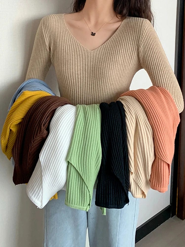 MARINA - Basic Strick-V-Ausschnitt-Pullover
