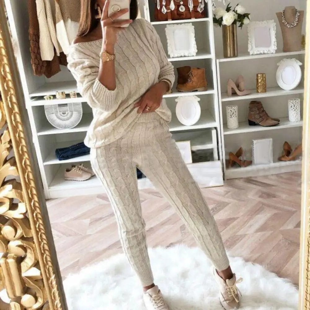 RIKE -Damen 2-teiliger langer Strickanzug mit dickem Pullover