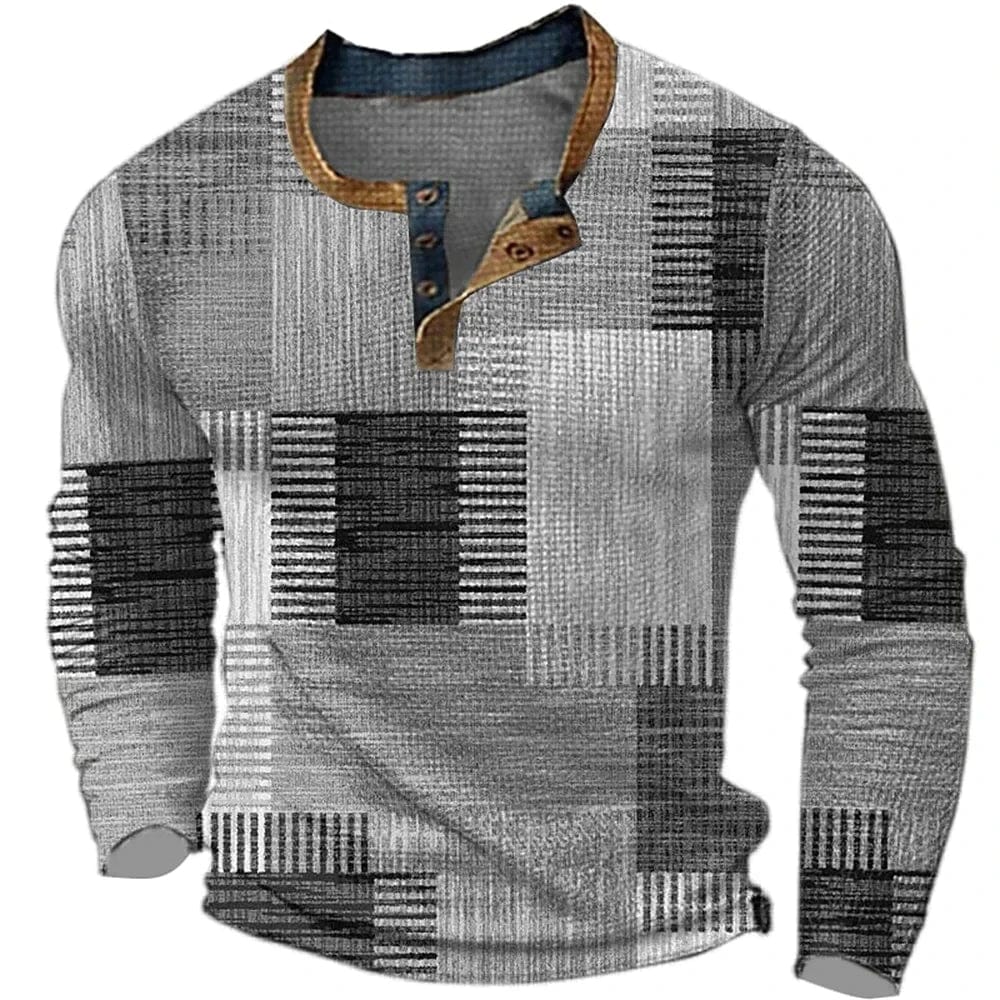 BOV - Henley Shirts Herrenmode Vintage Knopfleiste Langarmhemd