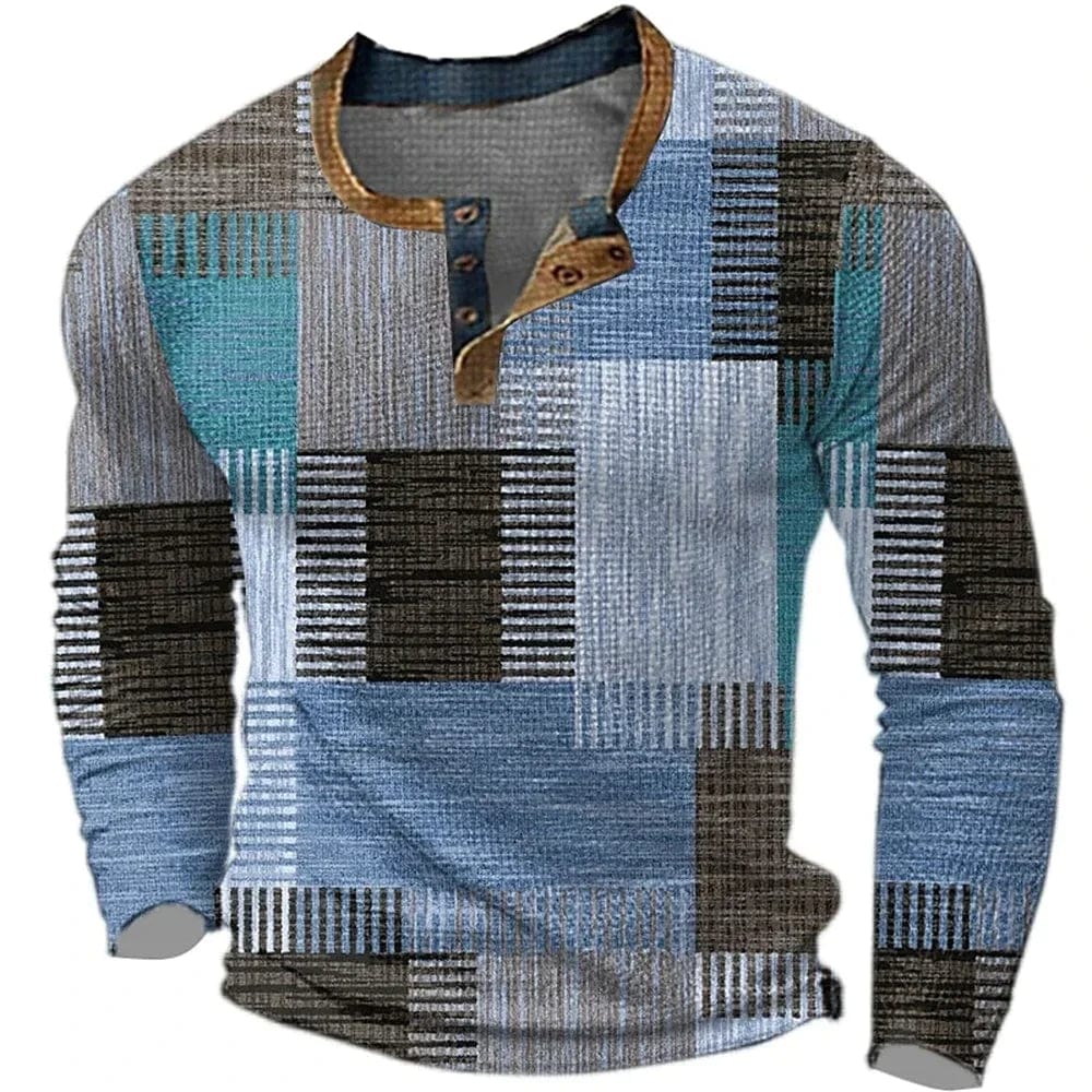 BOV - Henley Shirts Herrenmode Vintage Knopfleiste Langarmhemd