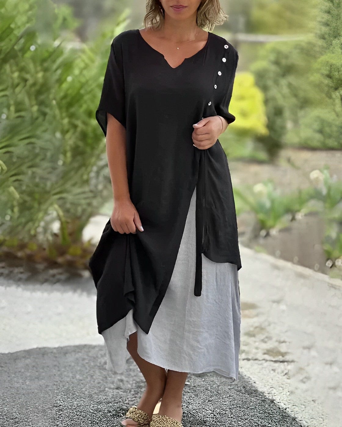 Elle&Vire® - Asymmetrisches Kleid mit kurzen Ärmeln