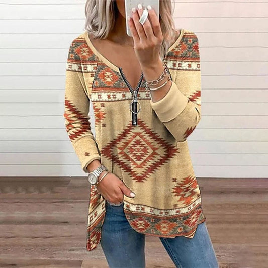 Elle&Vire® - Gelber Pullover mit Aztekenmuster