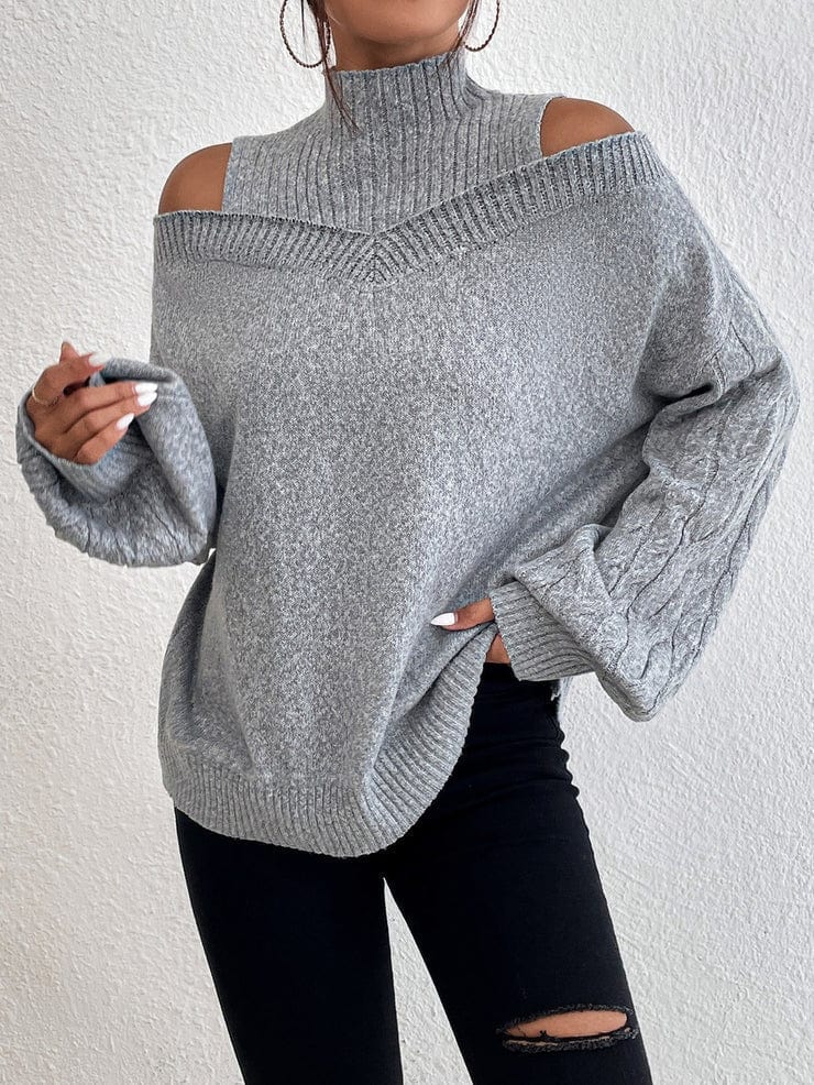 Elle&Vire® Grauer Pullover mit offenen Schultern