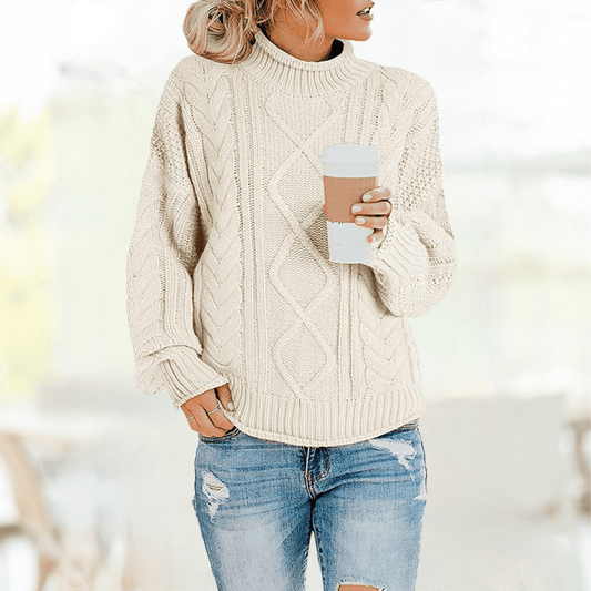 Eva Janssen® - Beige Stylischer Rollkragenpullover