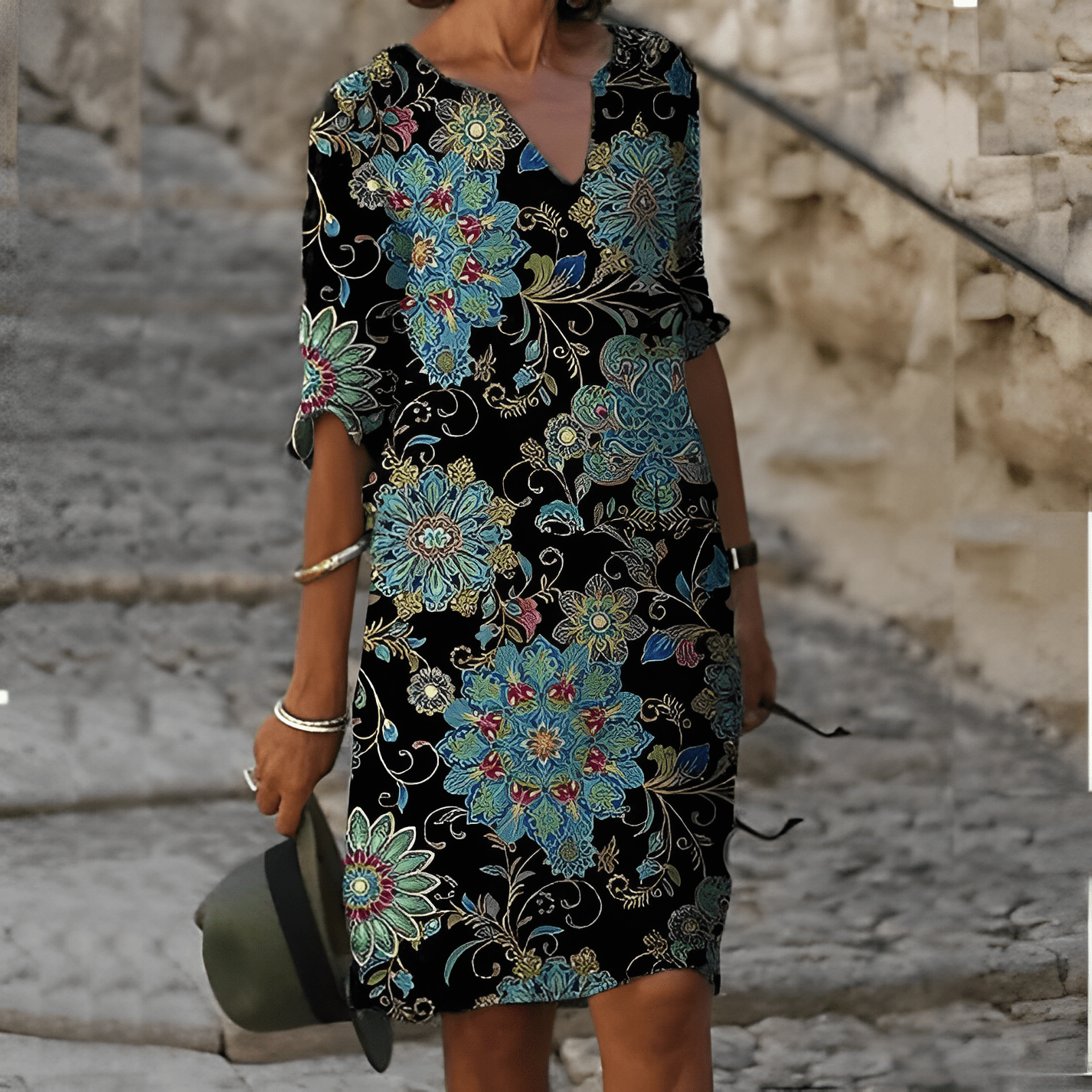 Eva Janssen® - Stilvolles Kleid mit spirituellem Print