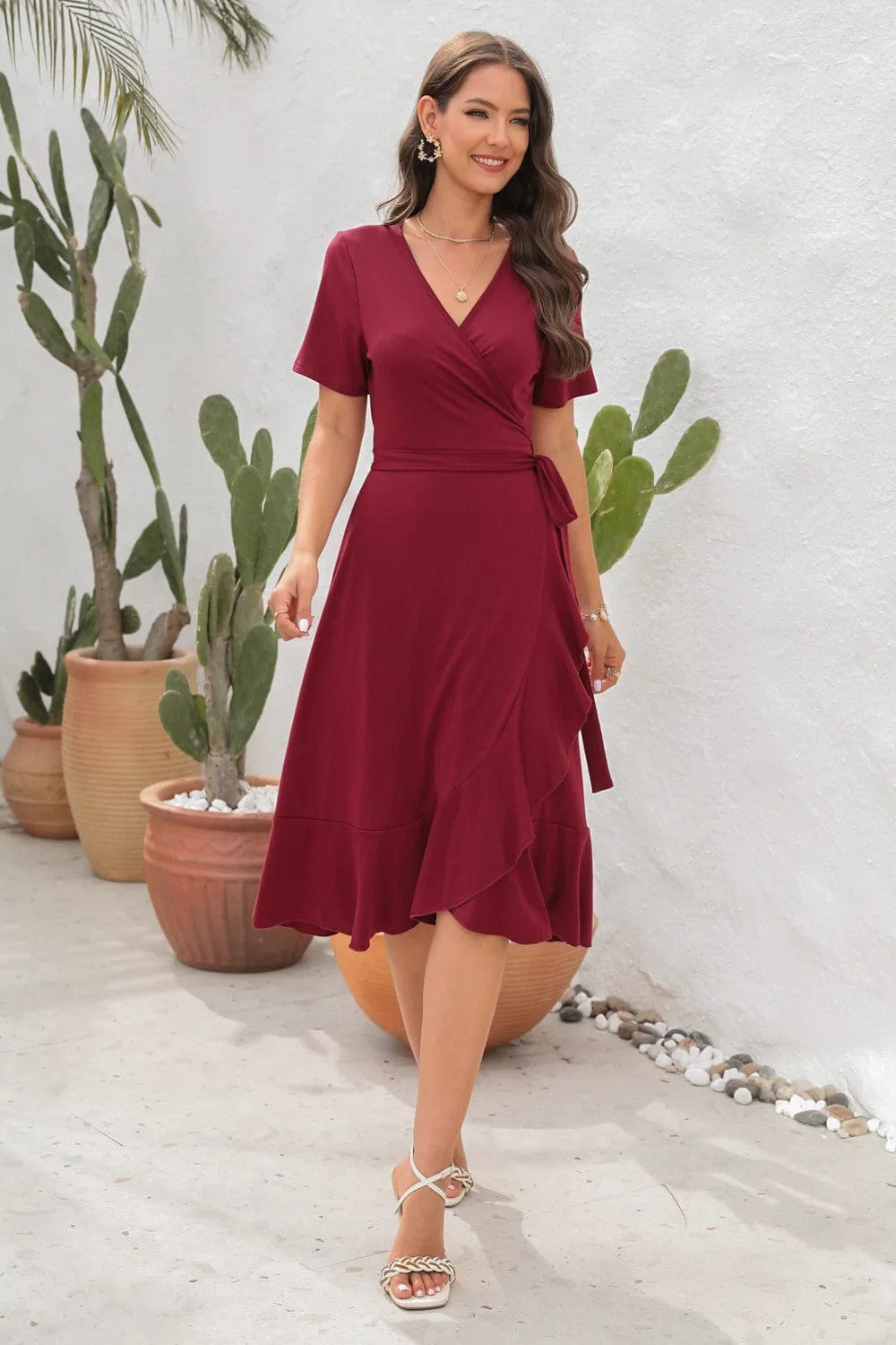 JERICA - Kleid aus Kreppstoff mit Gürtel