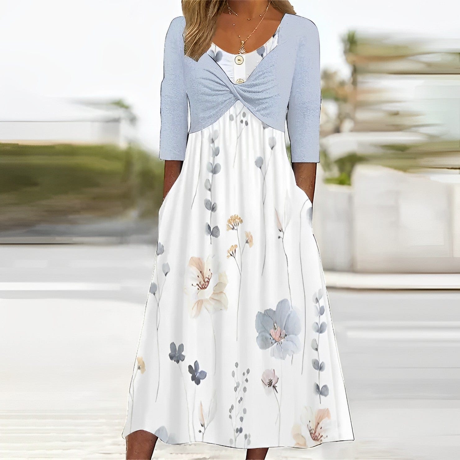 Lucia Comér® - Blaues Print-Kleid