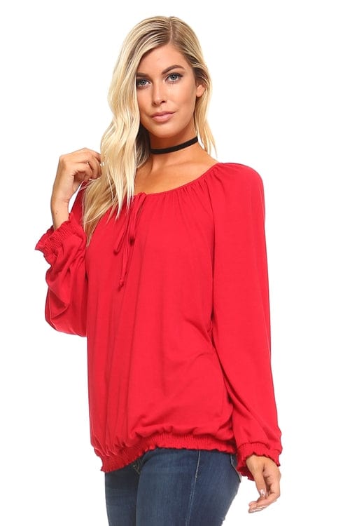 Olivia: Damen Langarm Solide Boho Bluse