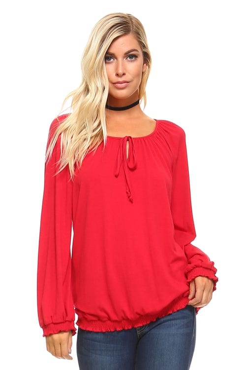 Olivia: Damen Langarm Solide Boho Bluse