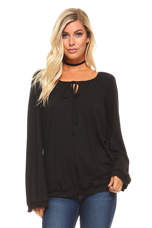 Olivia: Damen Langarm Solide Boho Bluse