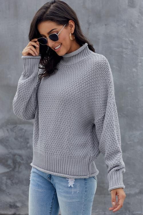 Olivia: Damenpullover in Grau, Langärmeliger Rollkragenpullover