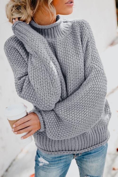 Olivia: Damenpullover in Grau, Langärmeliger Rollkragenpullover