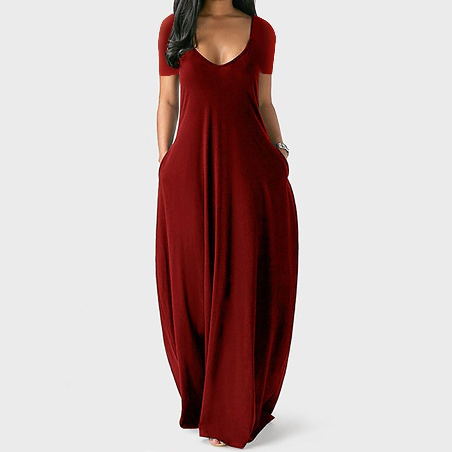 THALIA - Lässiges langes Kleid mit kurzen Ärmeln