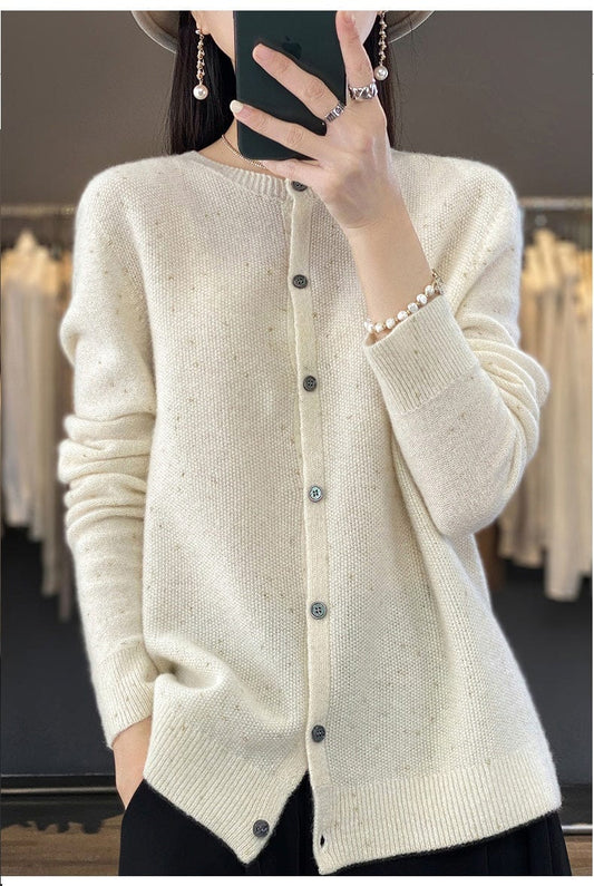 YANNIE - Glänzender Seide-Woll-Cardigan